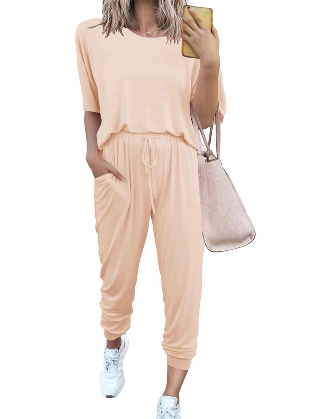 Relaxed Peach Jumpsuit with Drawstring Waist